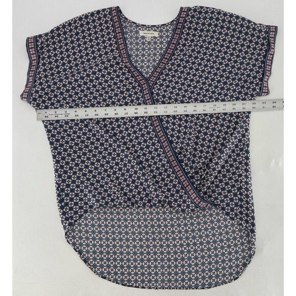 Max Studio Blue & Pink Faux Wrap Hi Low Chiffon Blouse Sm, Boho, Preppy, Office - Picture 10 of 10